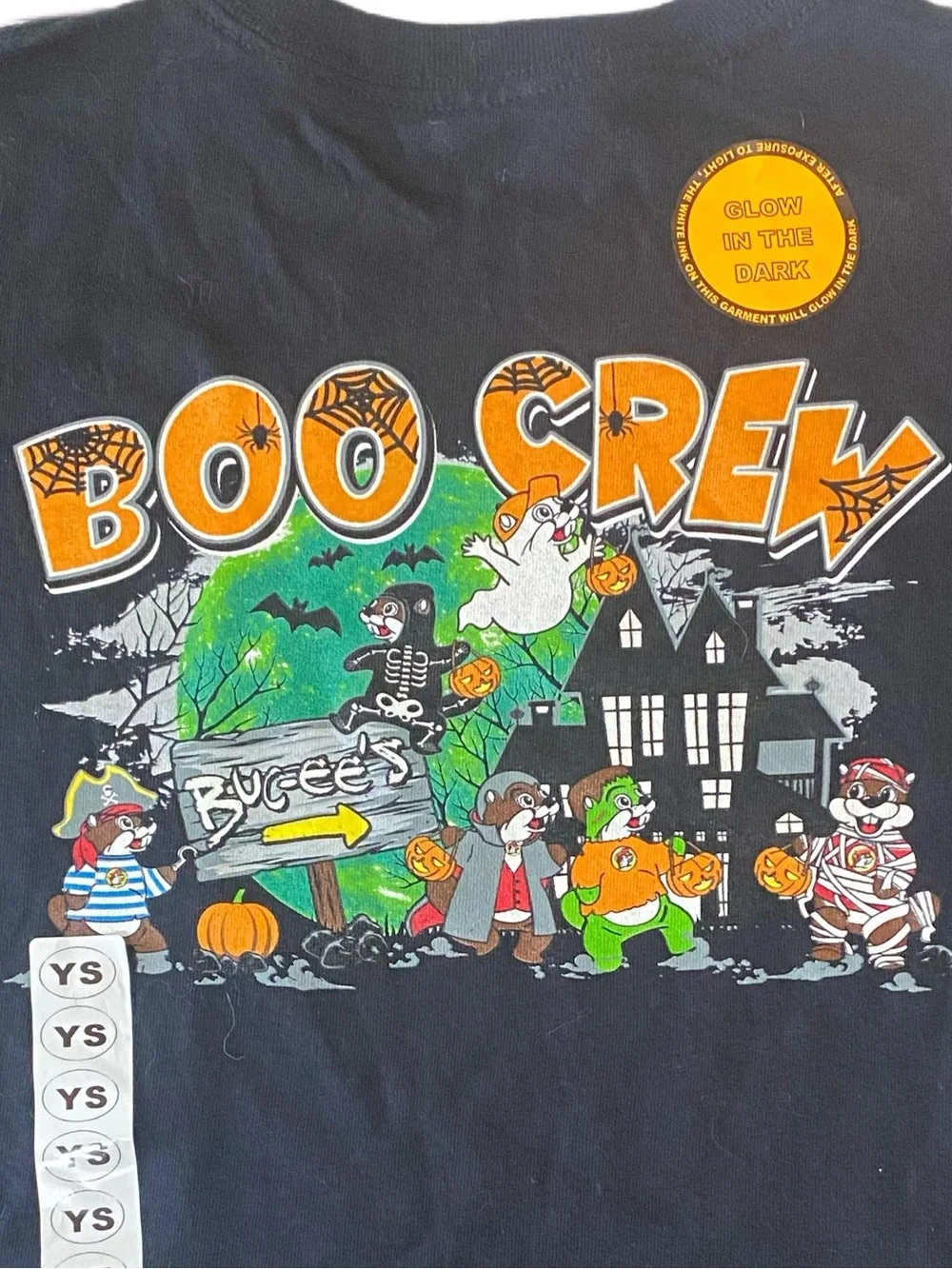 Buc-ee's Glow In The Dark Black Halloween Tee & Boo Ghost Pants Set